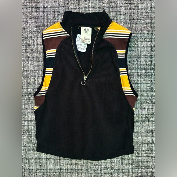 We The Free Tops - We The Free Black and Yellow Striped Mock Neck Zip Up Tank Top- Womens Small